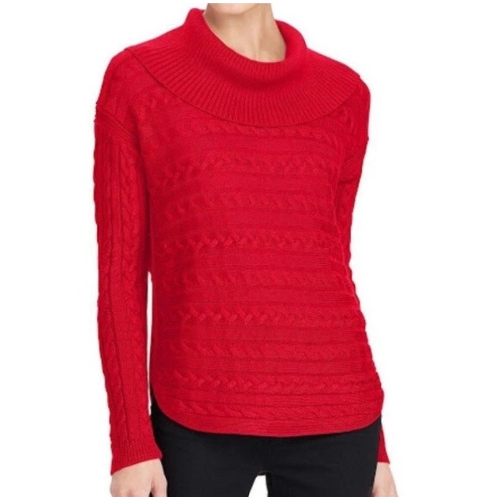 Lauren Ralph Lauren Red Cable Knit Turtleneck Sweater Womens Size Medium